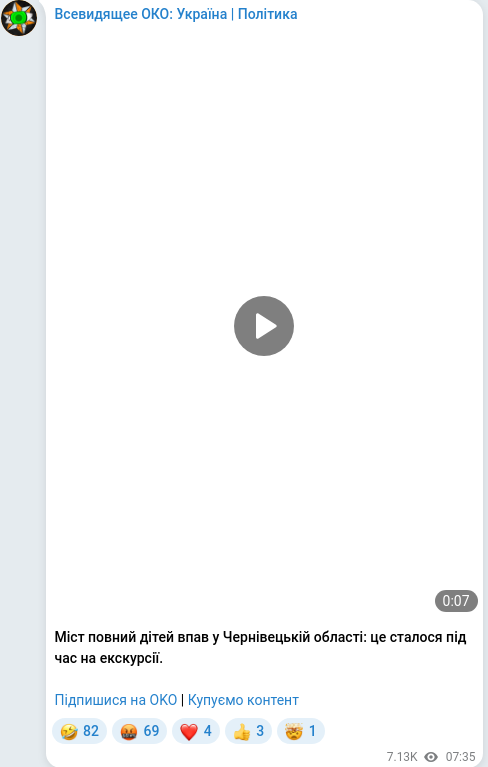 Скріншот Telegram-публікації