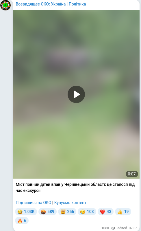 Скріншот Telegram-публікації
