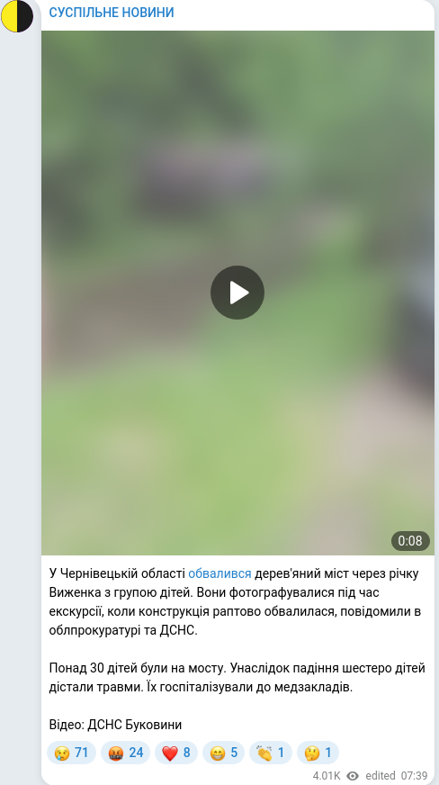 Скріншот Telegram-публікації