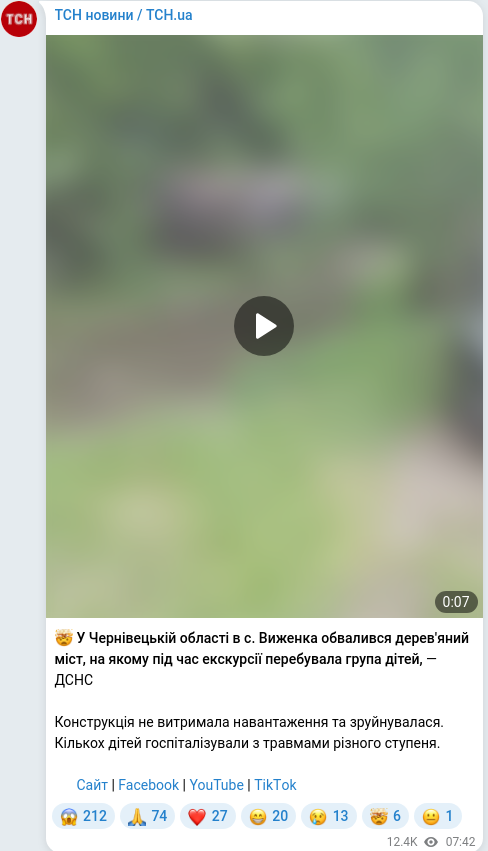 Скріншот Telegram-публікації