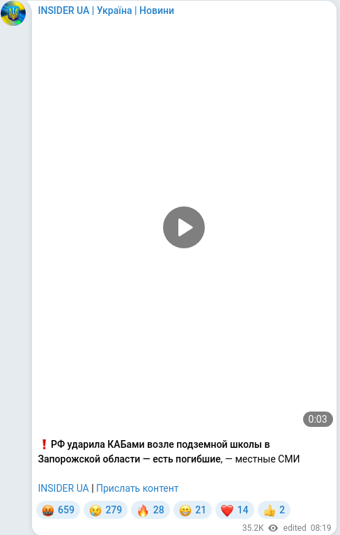 Скріншот Telegram-публікації