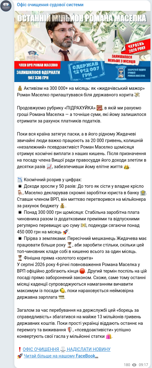 Скріншот Telegram-публікації