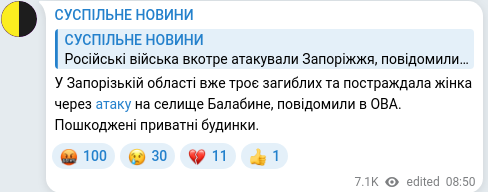 Скріншот Telegram-публікації