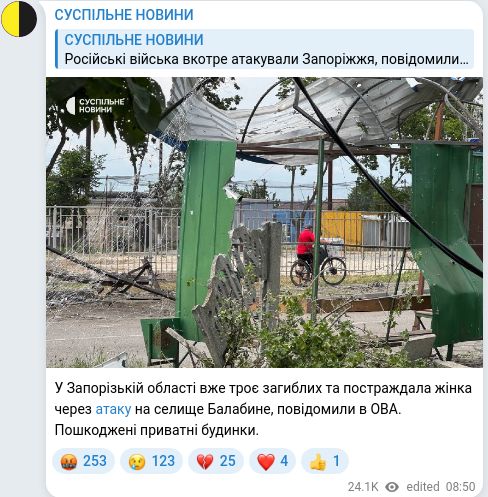 Скріншот Telegram-публікації