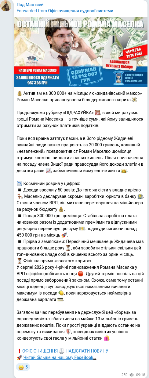 Скріншот Telegram-публікації