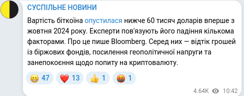 Скріншот Telegram-публікації
