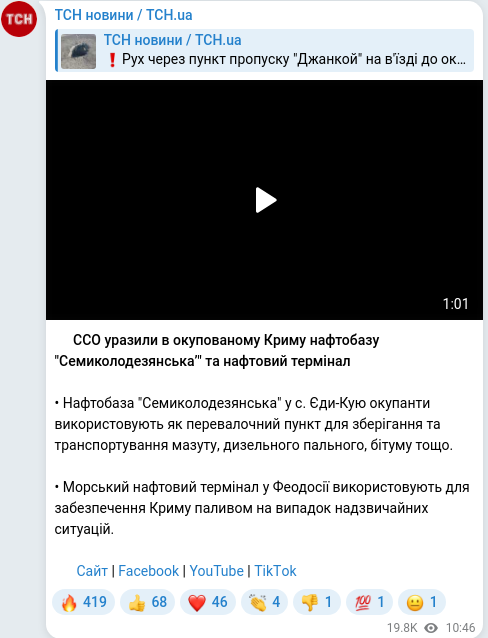 Скріншот Telegram-публікації