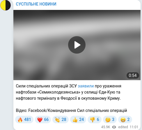 Скріншот Telegram-публікації
