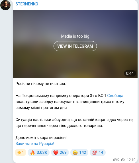 Скріншот Telegram-публікації