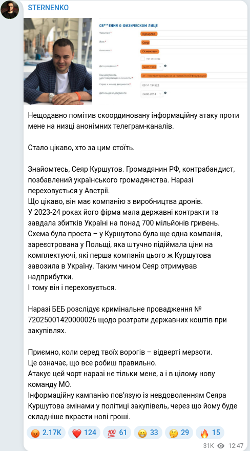 Скріншот Telegram-публікації