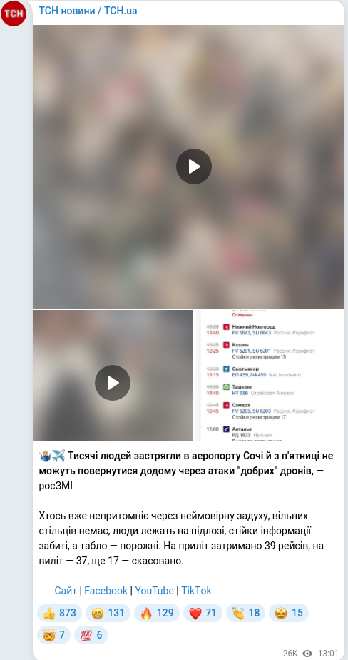 Скріншот Telegram-публікації