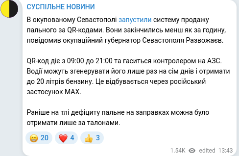 Скріншот Telegram-публікації