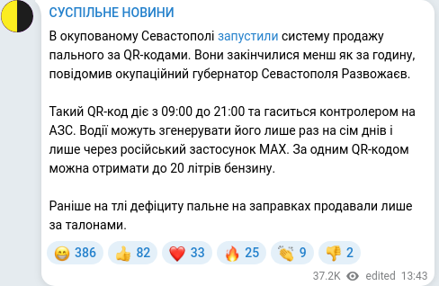 Скріншот Telegram-публікації