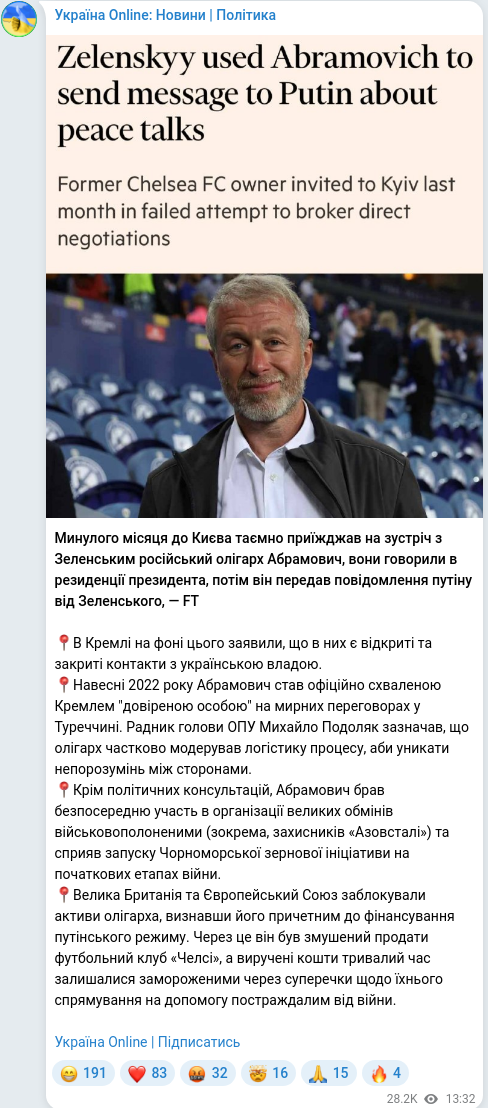 Telegram publication screenshot