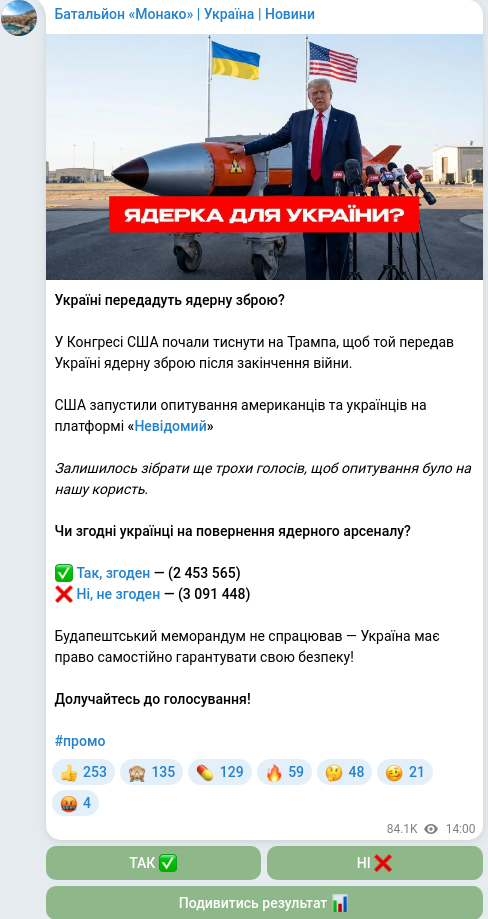 Скріншот Telegram-публікації