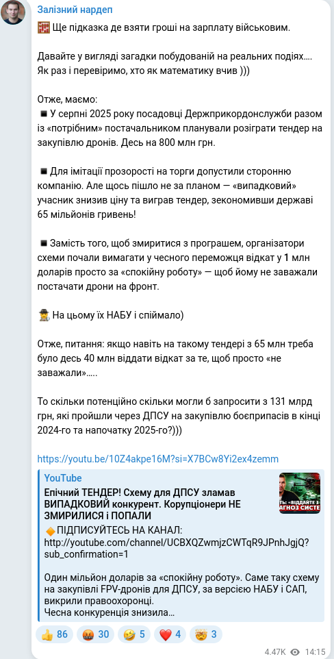 Telegram publication screenshot