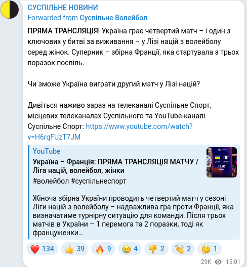 Скріншот Telegram-публікації