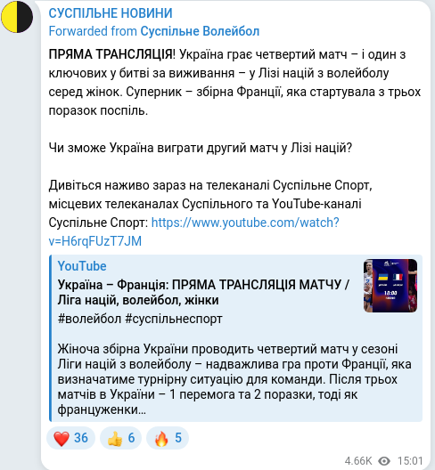 Скріншот Telegram-публікації