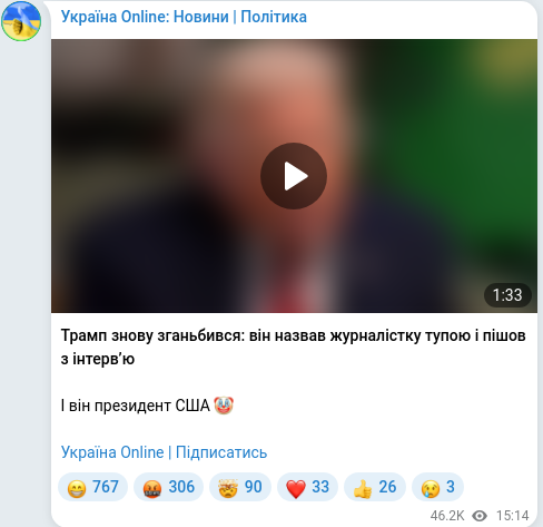 Telegram publication screenshot