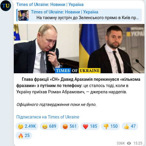 Скріншот Telegram-публікації
