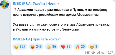 Скріншот Telegram-публікації