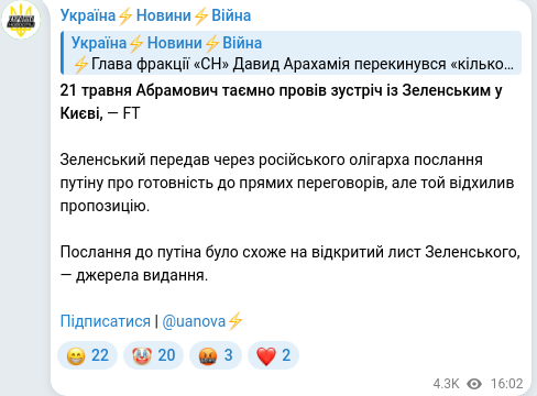 Telegram publication screenshot