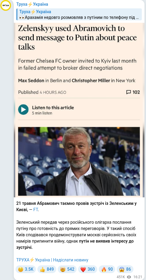 Telegram publication screenshot