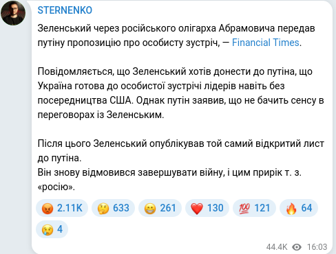 Скріншот Telegram-публікації