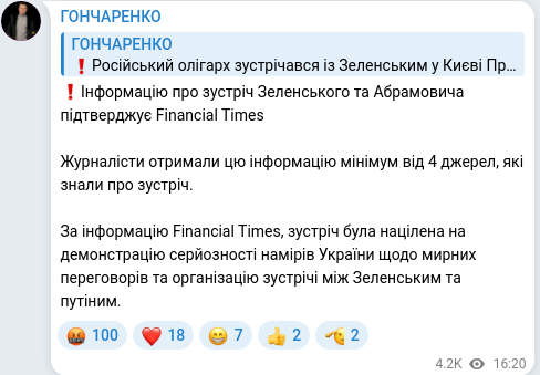 Скріншот Telegram-публікації