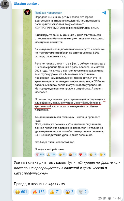 Скріншот Telegram-публікації
