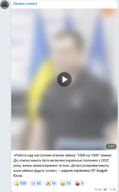 Скріншот Telegram-публікації