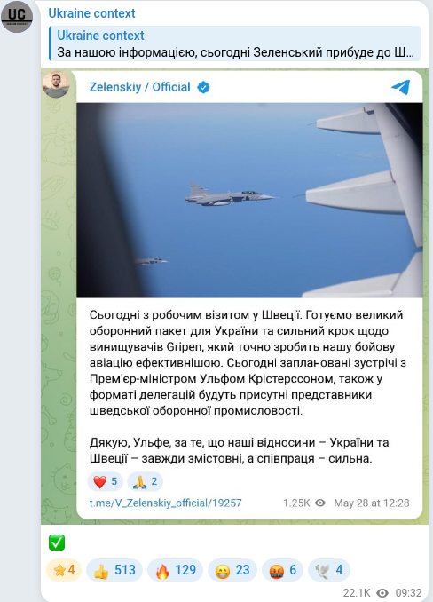 Скріншот Telegram-публікації