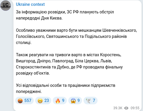 Скріншот Telegram-публікації