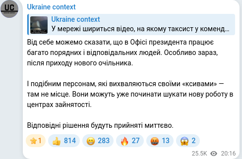 Скріншот Telegram-публікації