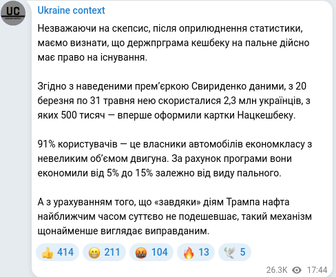 Скріншот Telegram-публікації