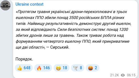 Скріншот Telegram-публікації