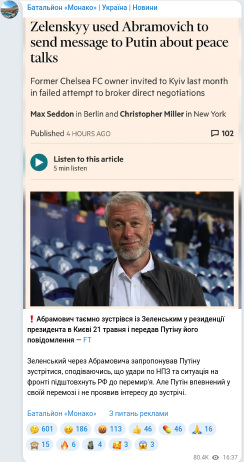 Telegram publication screenshot