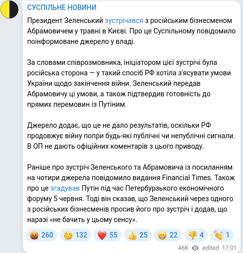Скріншот Telegram-публікації