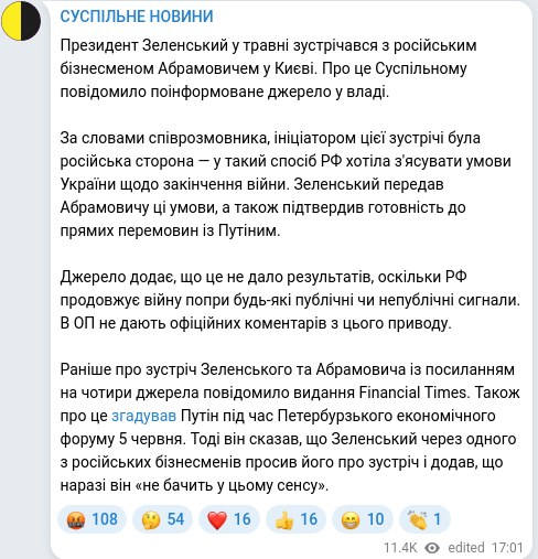 Скріншот Telegram-публікації