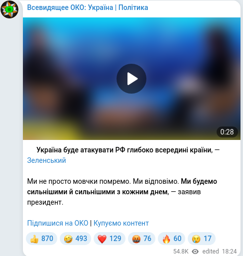 Скріншот Telegram-публікації