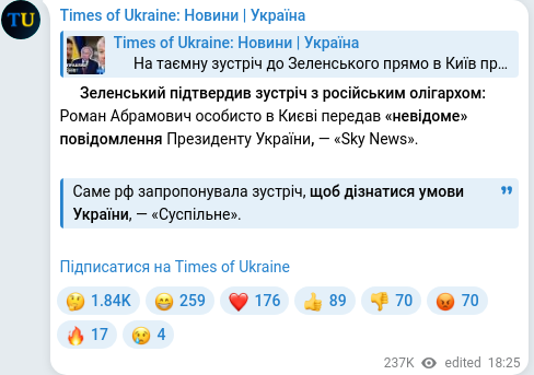 Скріншот Telegram-публікації