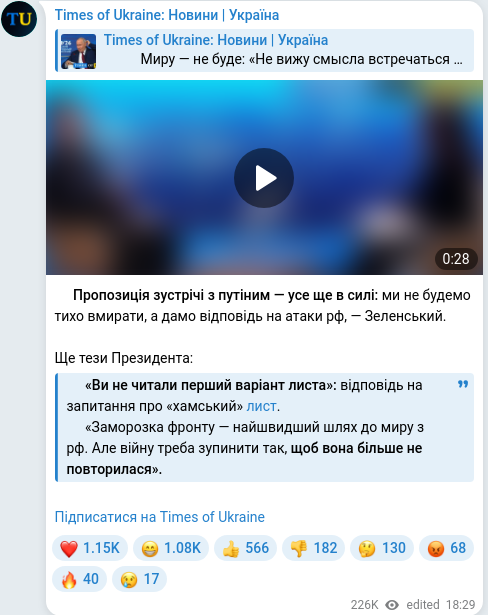 Скріншот Telegram-публікації