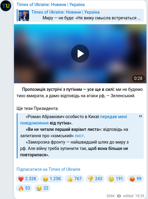 Скріншот Telegram-публікації