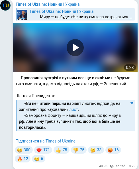 Скріншот Telegram-публікації