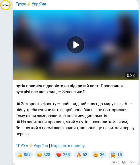 Telegram publication screenshot