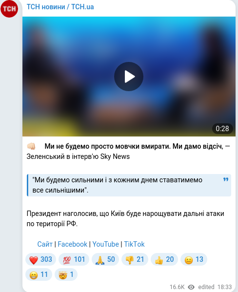 Скріншот Telegram-публікації
