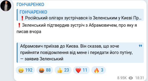 Скріншот Telegram-публікації