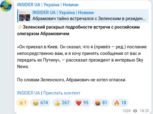 Скріншот Telegram-публікації