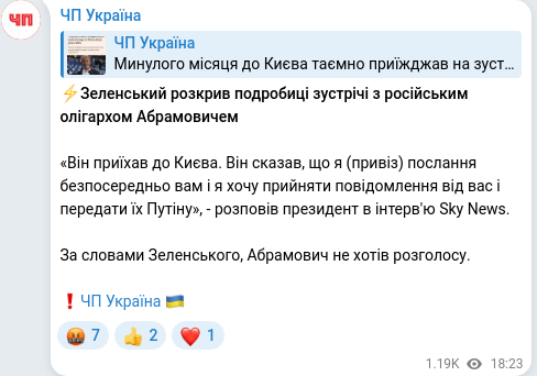 Telegram publication screenshot
