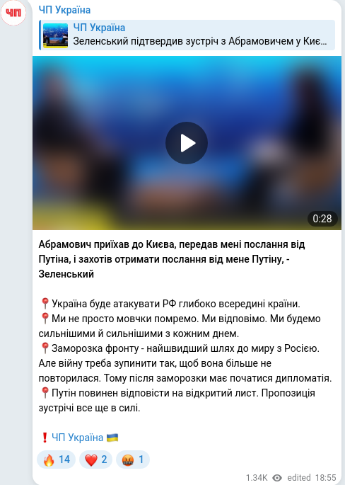 Telegram publication screenshot